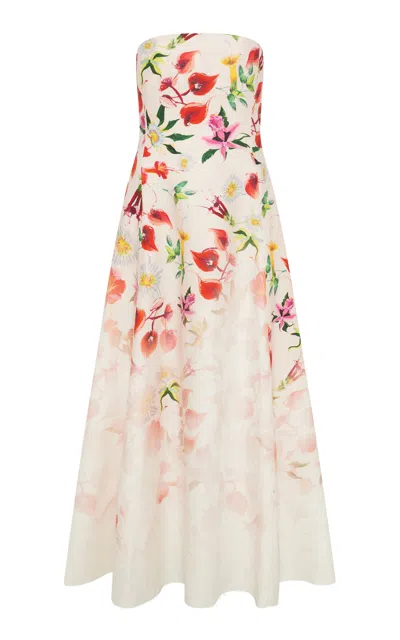 Gabriela Hearst Alessia Strapless Floral Linen Midi Dress In Multi