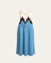 Gabriela Hearst Althea Colorblock Pintucked Denim Maxi Dress In Light Blue Denim