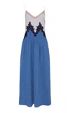 Gabriela Hearst Althea Lace Slip Maxi Dress In Light Blue Recycled Cotton Linen Denim In Light Blue Denim