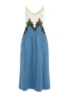 Gabriela Hearst Althea Colorblock Pintucked Denim Maxi Dress