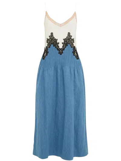 Gabriela Hearst Althea Lace Slip Maxi Dress In Light Blue Recycled Cotton Linen Denim In Light Blue Denim