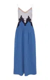 Gabriela Hearst Althea Lace Slip Maxi Dress In Light Blue Recycled Cotton Linen Denim In Light Blue