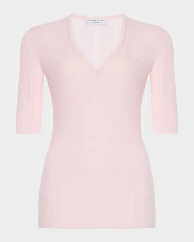 Gabriela Hearst Amari V-neck Pointelle Rib Short-sleeve Top In Pink