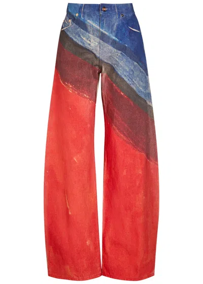 Gabriela Hearst Amoret Printed High-rise Barrel-leg Recycled Jeans In Red