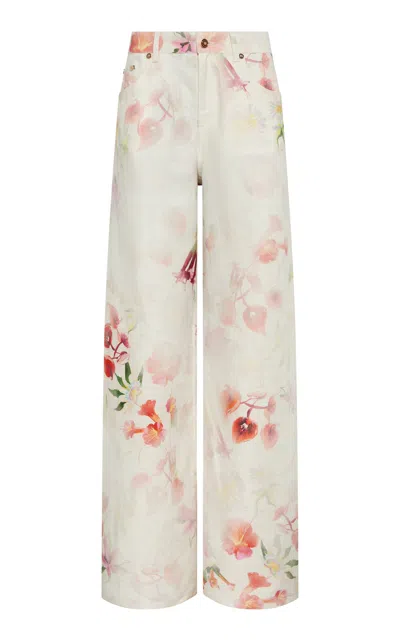 Gabriela Hearst Amoret Printed Linen Barrel-leg Jeans In Multi
