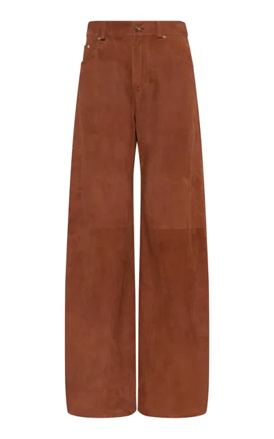 Gabriela Hearst Amoret Suede Straight-leg Jeans In Brown