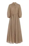 Gabriela Hearst Andy Pleated Maxi Shirtdress In Khaki Virgin Wool Cashmere In Khaki