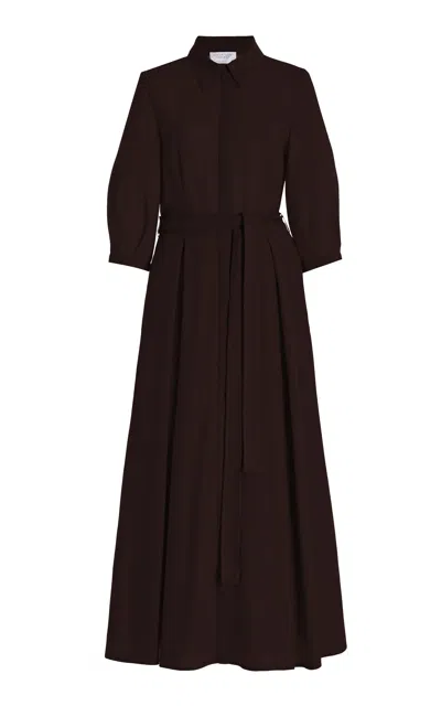 Gabriela Hearst Andy Pleated Shirtdress In Chocolate Virgin Wool Gauze