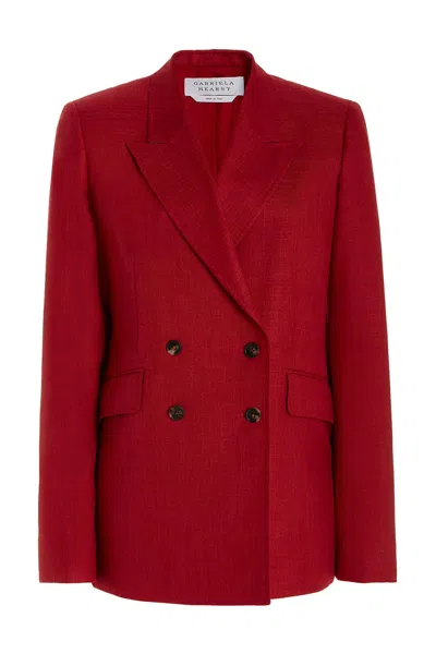 Gabriela Hearst Angela Blazer In Silk Wool With Linen In Red