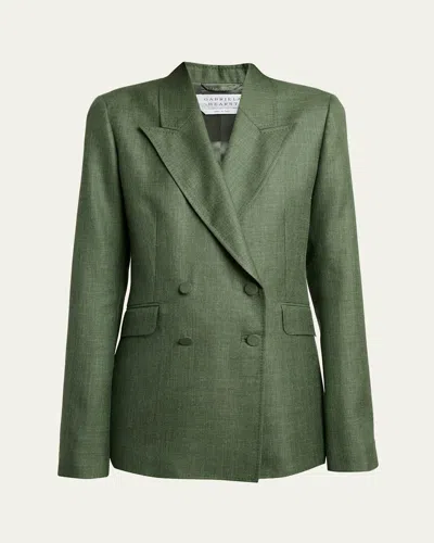 Gabriela Hearst Angela Double-breasted Wool-linen Blazer Jacket In Green