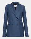 Shop Gabriela Hearst Angela Linen Double-breasted Blazer In Denim