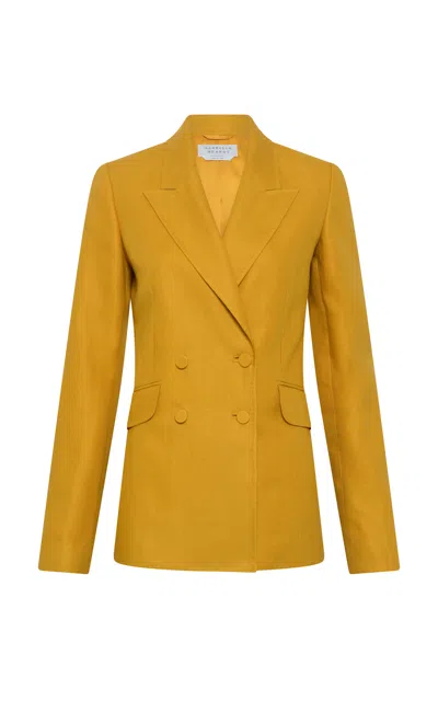 Gabriela Hearst Angela Linen Double-breasted Blazer In Yellow
