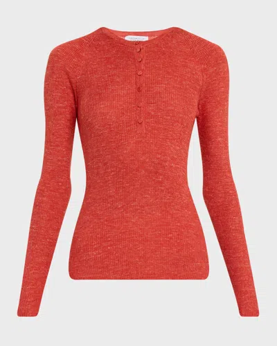 Gabriela Hearst Anges Cashmere Rib Henley Sweater In Brown