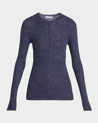 Gabriela Hearst Anges Cashmere Rib Henley Sweater In Blue