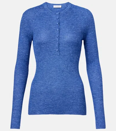 Gabriela Hearst Anges Cashmere, Silk, And Hemp Henley Shirt In Blue