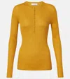 Gabriela Hearst Anges Knit Henley In Golden Birch Cashmere Silk With Hemp In Yellow