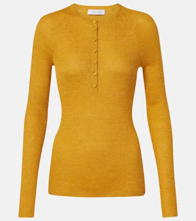 Gabriela Hearst Anges Cashmere, Silk, And Hemp Henley Shirt In Orange