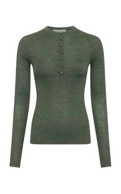 Gabriela Hearst Anges Cashmere-silk Henley Top In Olive