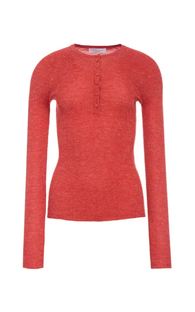 Gabriela Hearst Anges Knit Henley In Antelope Orange Cashmere Silk With Hemp In Red