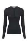 Gabriela Hearst Anges Knit Henley In Black Cashmere Silk With Hemp In Olive