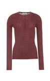 Gabriela Hearst Anges Knit Henley In Burnt Sienna Cashmere Silk With Hemp In Brown