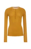 Gabriela Hearst Anges Knit Henley In Golden Birch Cashmere Silk With Hemp In Green
