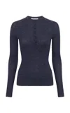 Gabriela Hearst Anges Knit Henley In Black Cashmere Silk With Hemp In Navy