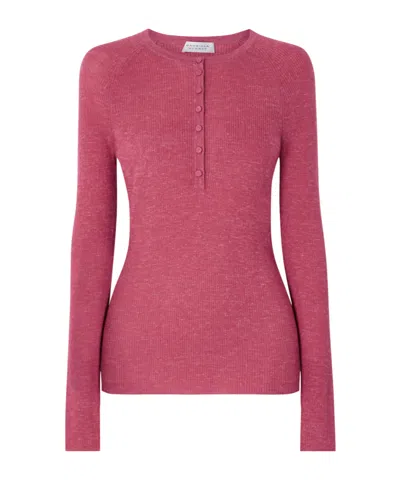 Gabriela Hearst Anges Ribbed Cashmere, Silk And Hemp-blend Henley Shirt In Pink