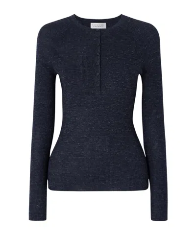Gabriela Hearst Anges Ribbed Cashmere, Silk And Hemp-blend Henley Top In Blue
