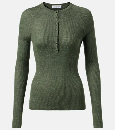 Gabriela Hearst Anges Wool, Silk, And Hemp Henley Shirt In Green