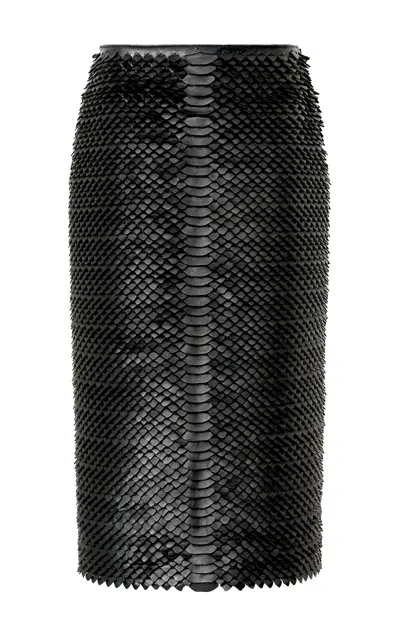 Gabriela Hearst Antia Midi Skirt In Black Leather Snake Scales