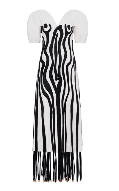 Gabriela Hearst Aphea Braided-leather Maxi Dress In Black,white