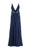 Gabriela Hearst Apuleius Lace-inset Silk Maxi Slip Dress In Navy