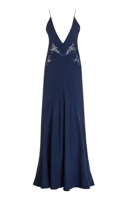 Gabriela Hearst Apuleius Lace-inset Silk Maxi Slip Dress In Navy