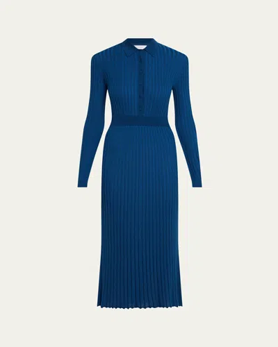 Gabriela Hearst Ardor Cashmere Pleated Knit Midi Polo Dress In Blue
