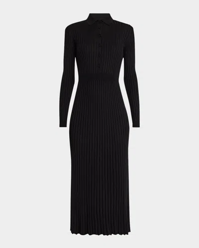 Gabriela Hearst Ardor Long-sleeve Rib-knit Midi Polo Dress In Black