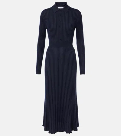 Gabriela Hearst Ardor Ribbed-knit Cashmere And Silk Polo Dress In Navy