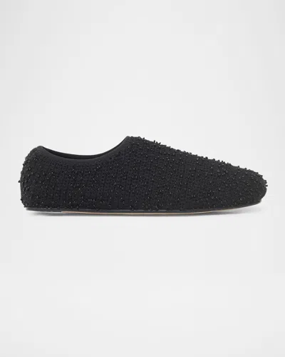 Gabriela Hearst Aris Beaded Cashmere Ballerina Loafers In Blackgold
