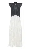 Gabriela Hearst Athena Moto Midi Dress In Black Leather & Ivory Metallic Crinkled Silk In Black/ivory