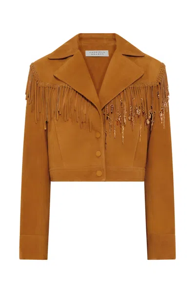 Gabriela Hearst Azra Fringe Jacket In Cashew Suede With Charms In Brown