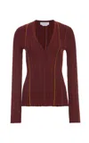 Gabriela Hearst Barth Pinstripe Knit Cardigan In Burnt Sienna Merino Wool In Red