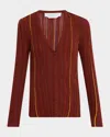 Gabriela Hearst Barth Pinstripe Pleated Knit V-neck Cardigan In Brown