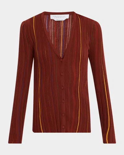 Gabriela Hearst Barth Pinstripe Pleated Knit V-neck Cardigan In Brown