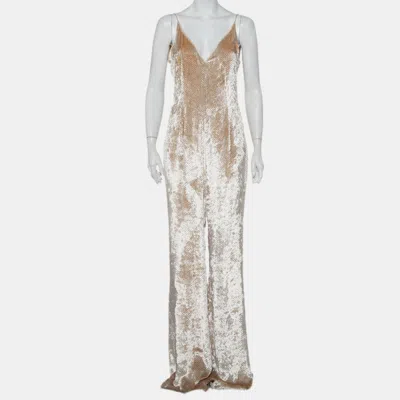 Gabriela Hearst Beige Patterned Velvet Catherine Jumpsuit In Silver