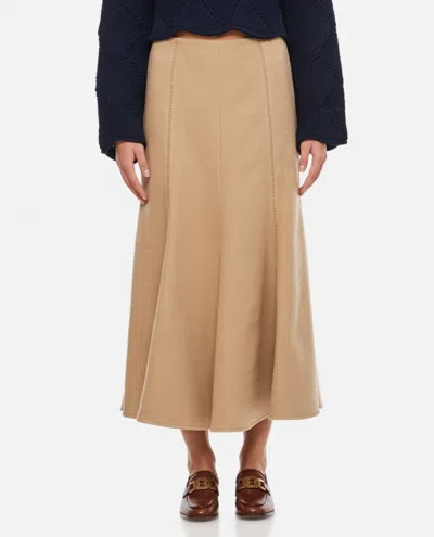 GABRIELA HEARST BEIGE SILK PLEATED MIDI SKIRT