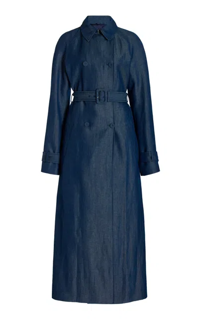 GABRIELA HEARST BRADEN TRENCH COAT IN DEEP FLUORITE BLUE VIRGIN WOOL LINEN TWILL