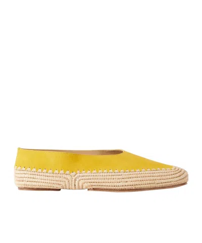 Gabriela Hearst Strength Suede And Raffia Ballet Flats In Yellow