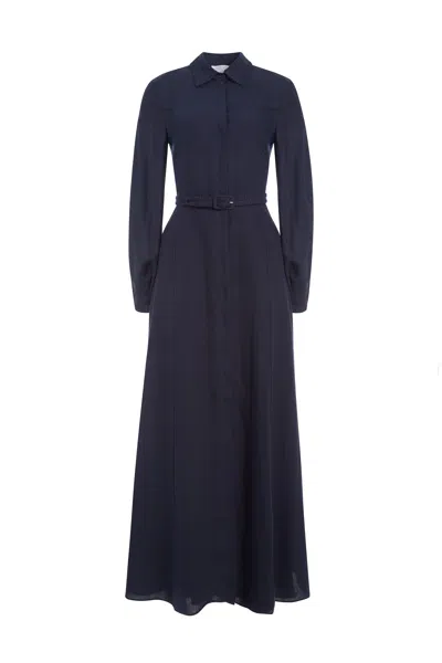 Gabriela Hearst Breton Shirtdress With Slip In Navy Aloe Linen