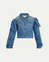 Gabriela Hearst Briella Tie Slit-sleeve Denim Jacket In Blue