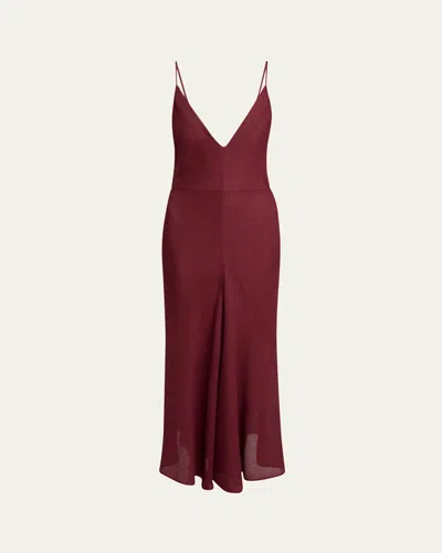 Gabriela Hearst Brigita Backless Fluted Alpaca Slip Dress In Bordeaux